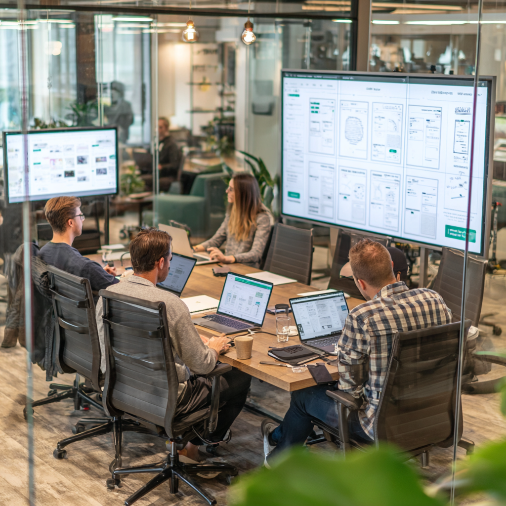 Product and marketing team reviewing research insights